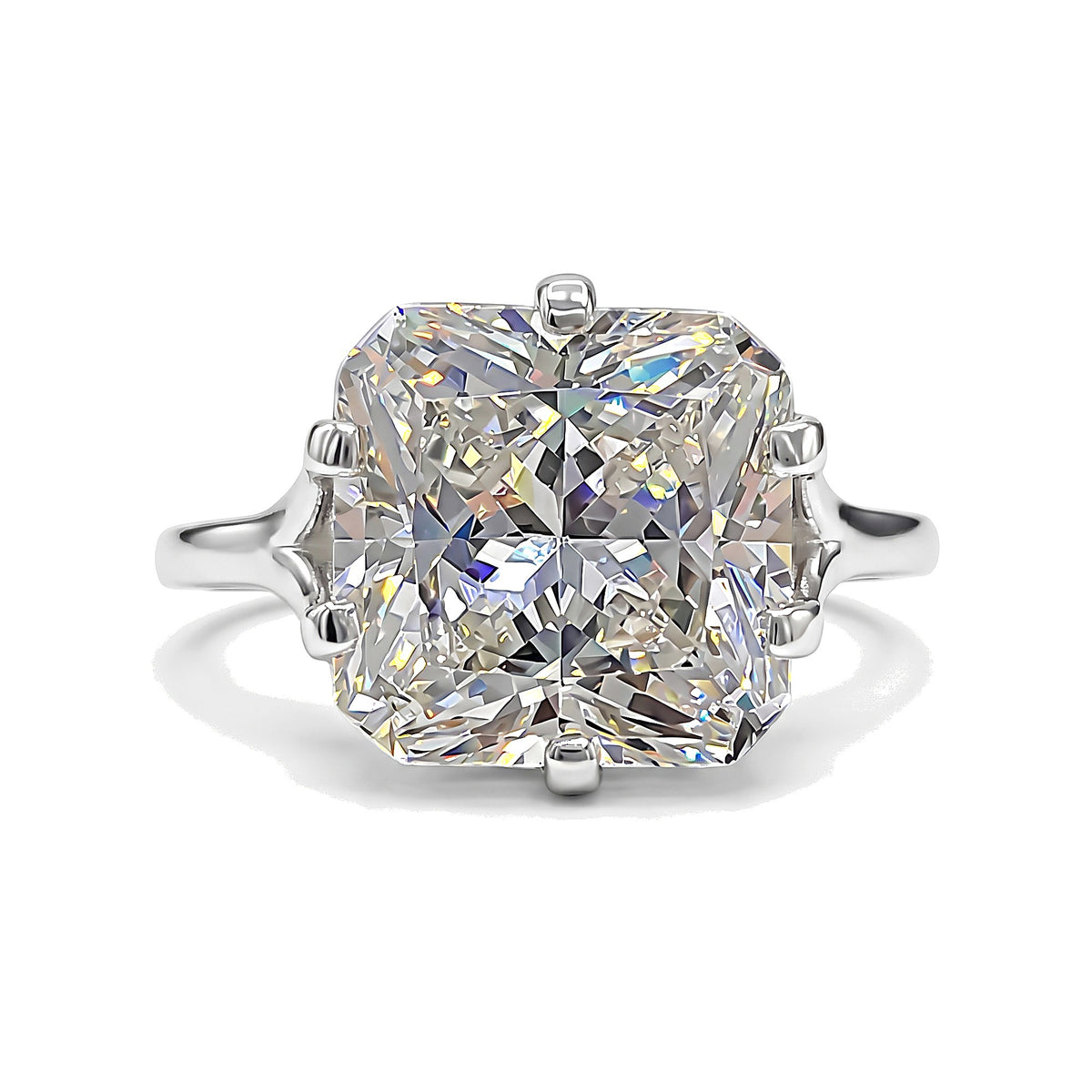 3.25 Ct Certified Radiant Cut White Solitaire Moissanite Ring 18K Gold Plated Vermeil