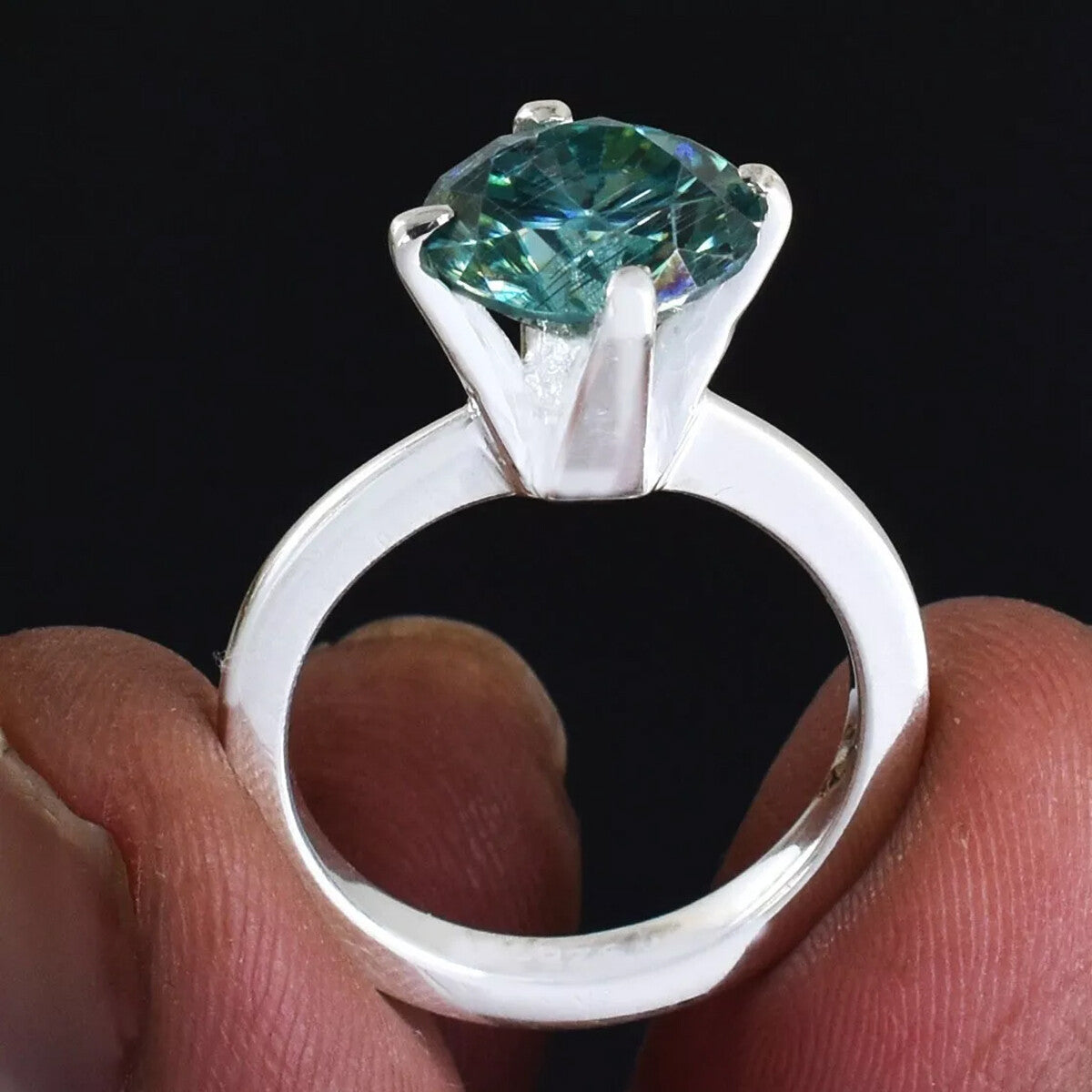 3.60 Ct Certified Blue Moissanite Solitaire Ring In Gold Vermeil For Wife - View 4 - GEMHUB