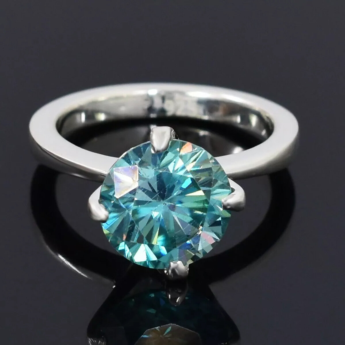 3.60 Ct Certified Blue Moissanite Solitaire Ring In Gold Vermeil For Wife - GEMHUB
