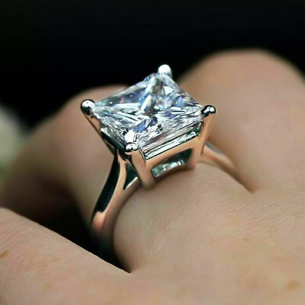 4.15ct DEW White Moissanite Princess Solitaire Ring