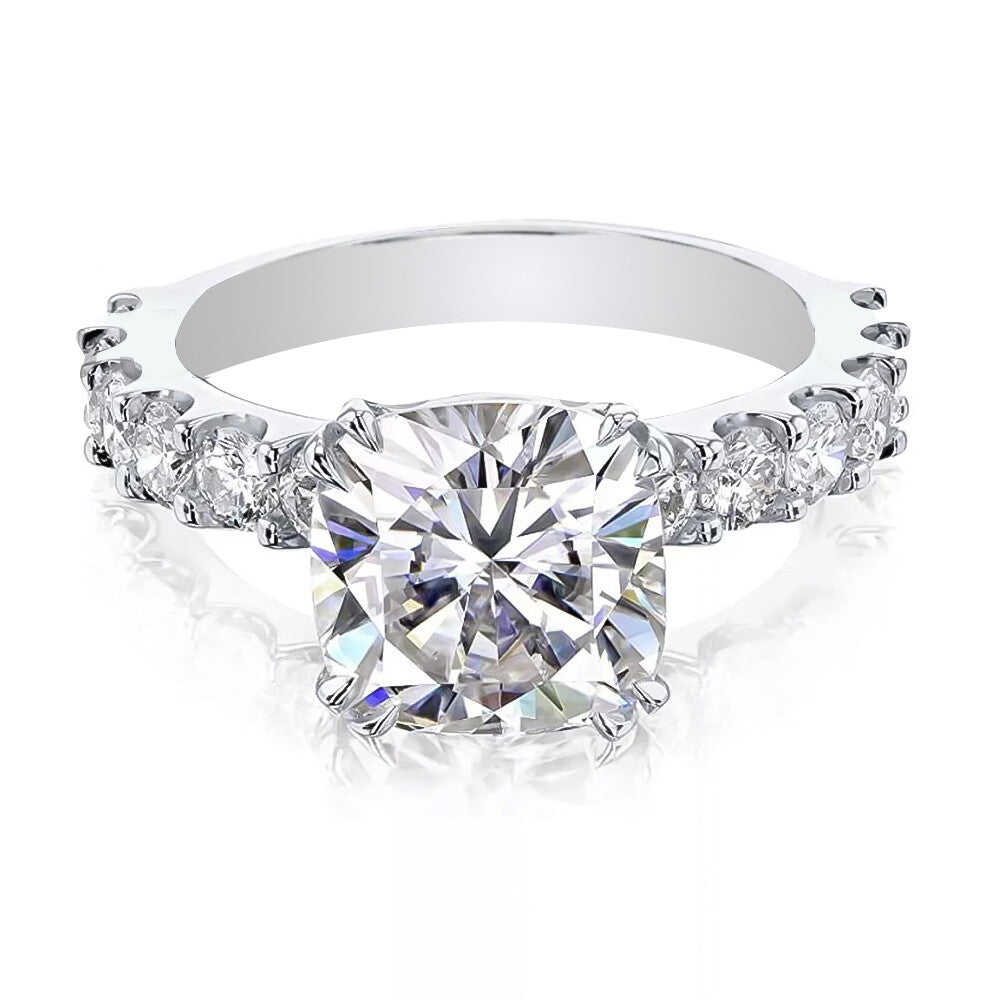 Certified 3.50Ct Cushion Cut White Soliatire Moissanite Solitaire Ring 18K Gold Pla 18K Gold Plated