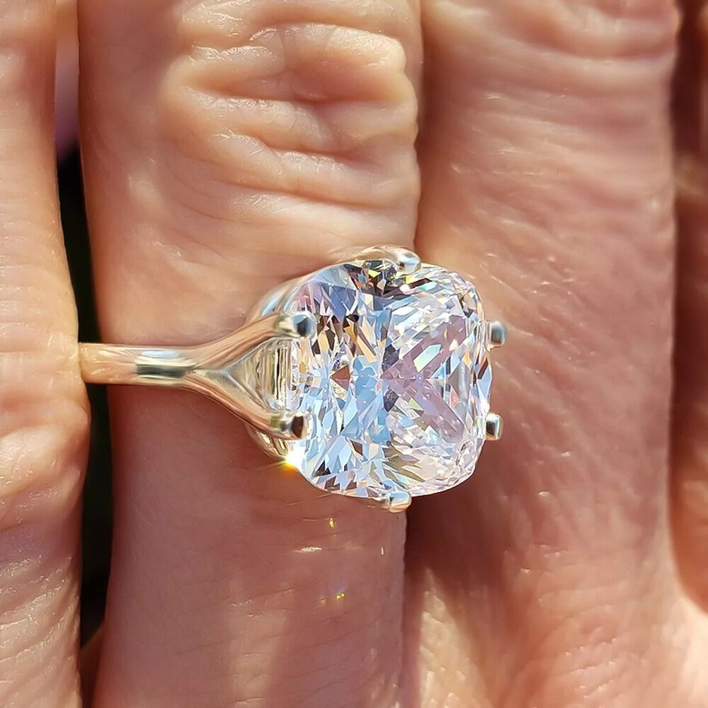 5.85 Ct Certified Cushion Cut White Solitaire Moissanite Ring 18K Gold Plated Verme 18K Gold Plated