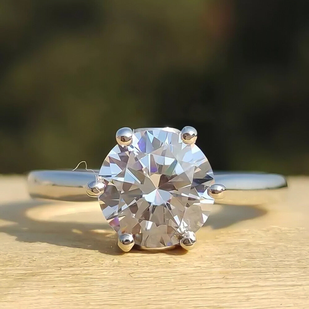 Certified 3 Ct. Round Cut White Moissanite Solitaire Ring in 18K Gold Plated Vermei 18K Gold Plated