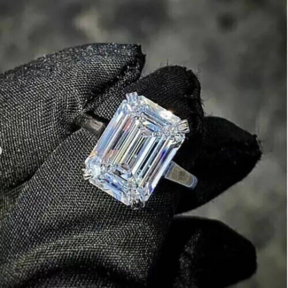 22.6ct DEW White Moissanite Emerald Solitaire Ring