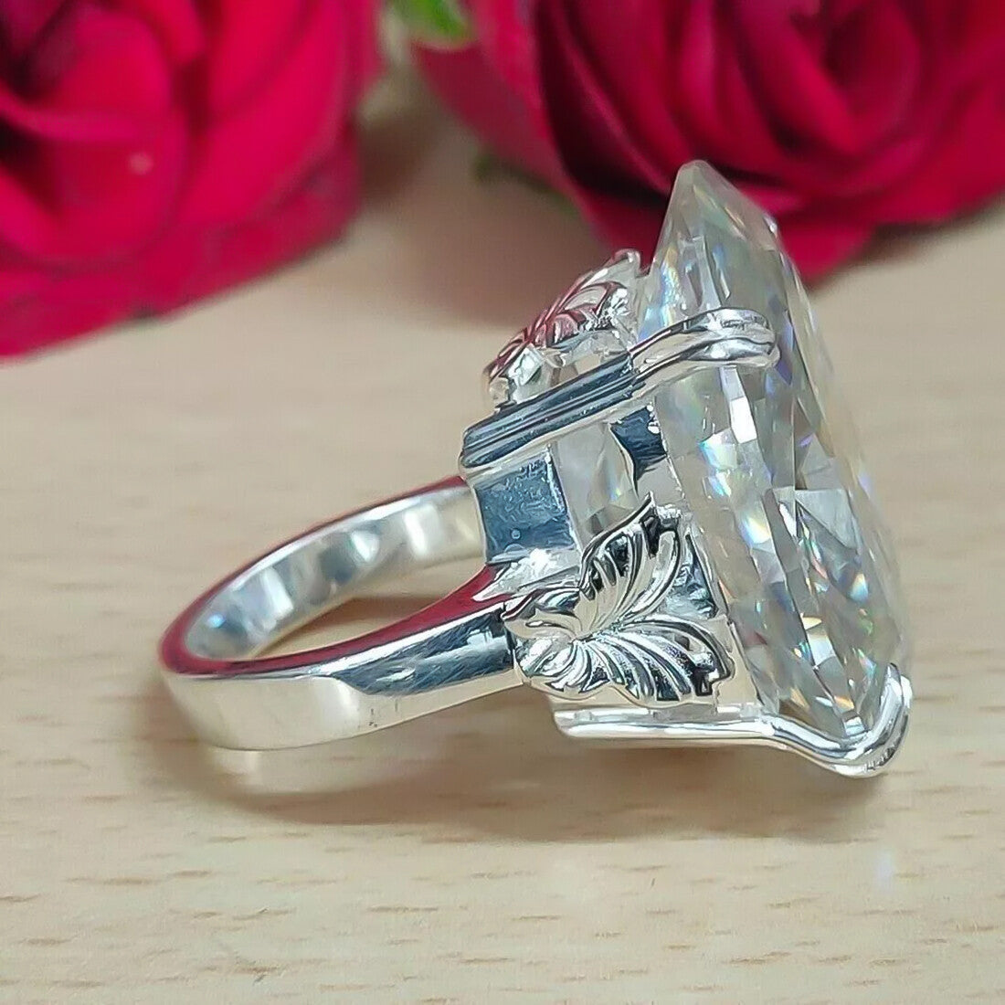 11.30 Ct Certified Pear Cut White Moissanite Solitaire Ring In 18K Gold Plated Verm 18K Gold Plated
