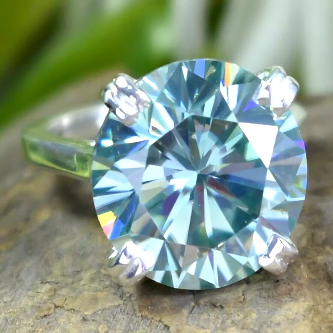 9.80 Ct Certified Round Cut Blue Moissanite Solitaire Ring In 18K Gold Plated Verme 18K Gold Plated