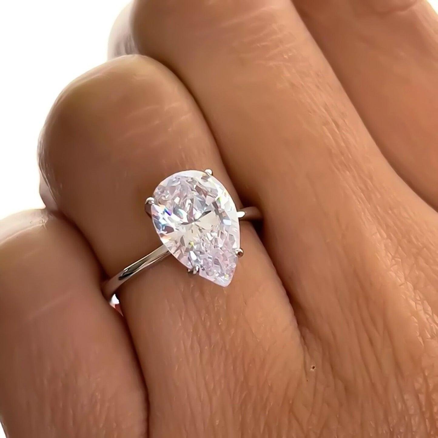 RARE 3.45ct Natural VS1 Pear Moissanite Ring For Women Certified 18K Gold Plated Ve 18K Gold Plated