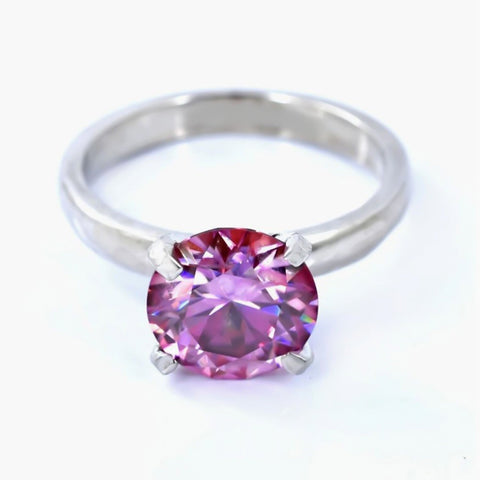 Certified 2.1ct Natural VVS1 Round Pink Moissanite Ring for Women in 18K Gold Plate 18K Gold Plated