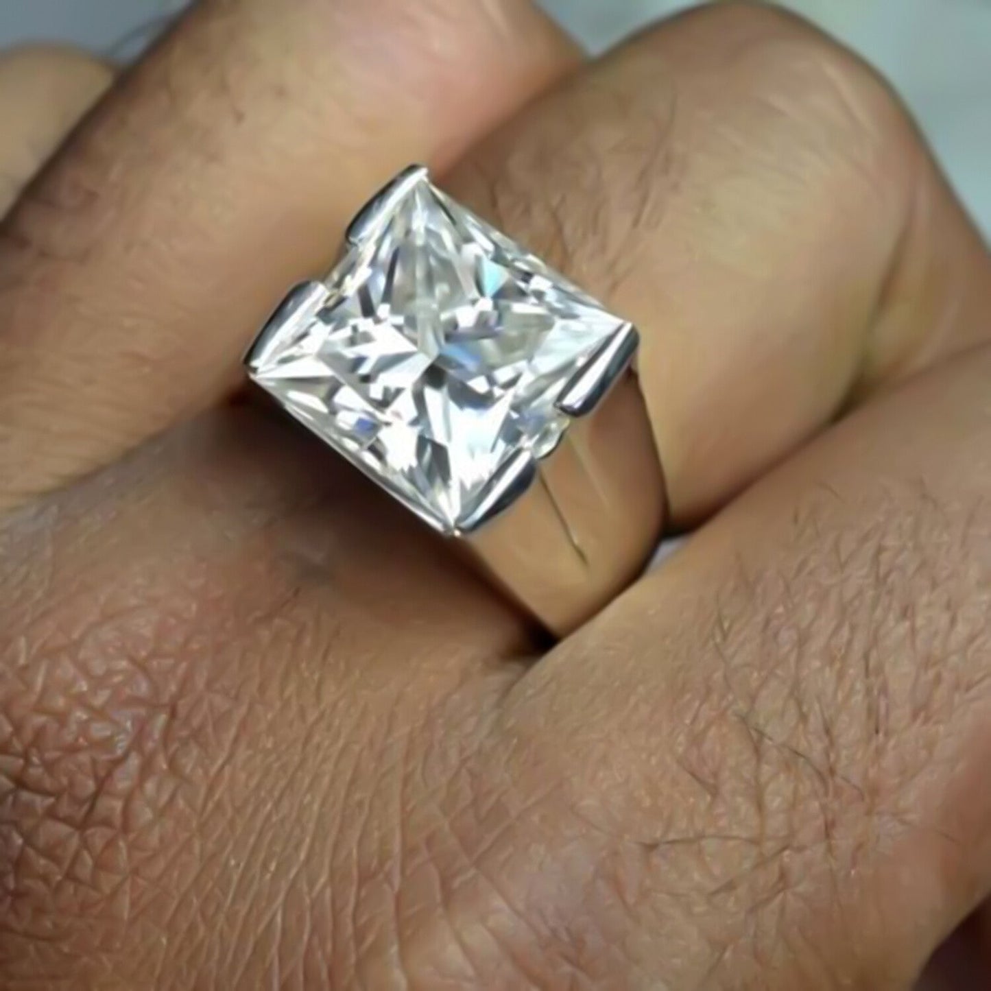 Certified Natural 5.40ct VS1 Princess White Moissanite Ring in 18K Gold Plated Verm 18K Gold Plated