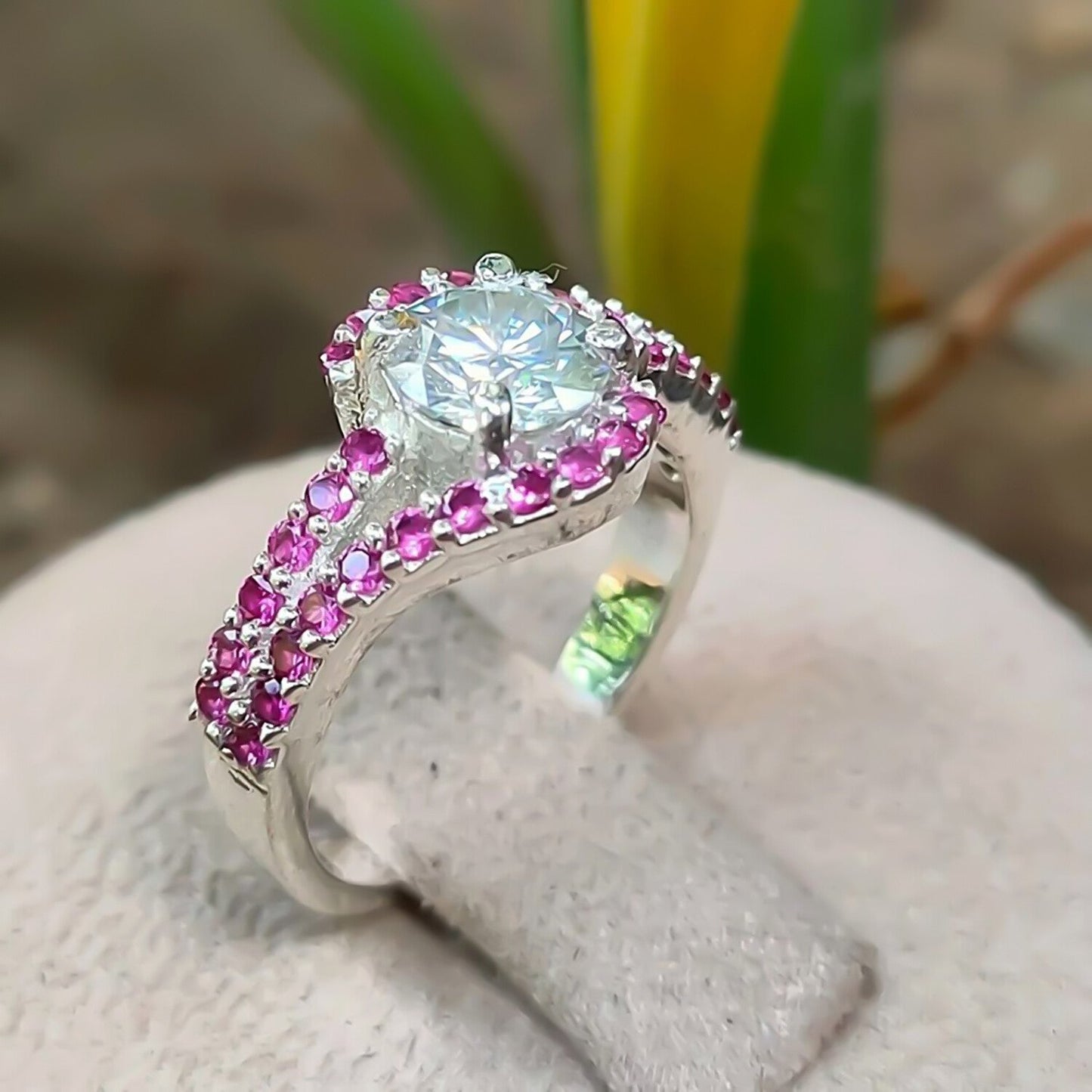1ct Off Blue & Pink Moissanite Ring Natural VVS1 For Women Gift 18K Gold Plated Ver 18K Gold Plated