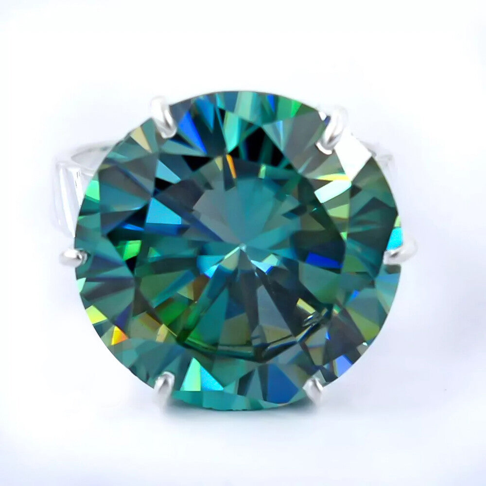17.20 Ct Certified Round Cut Blue Moissanite Solitaire Ring Gold Vermeil - View 2 - GEMHUB