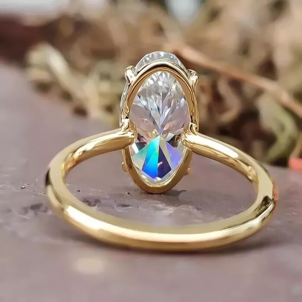 3.90 Cts Certified Oval Cut White Moissanite Solitaire Ring 18K Gold Plated