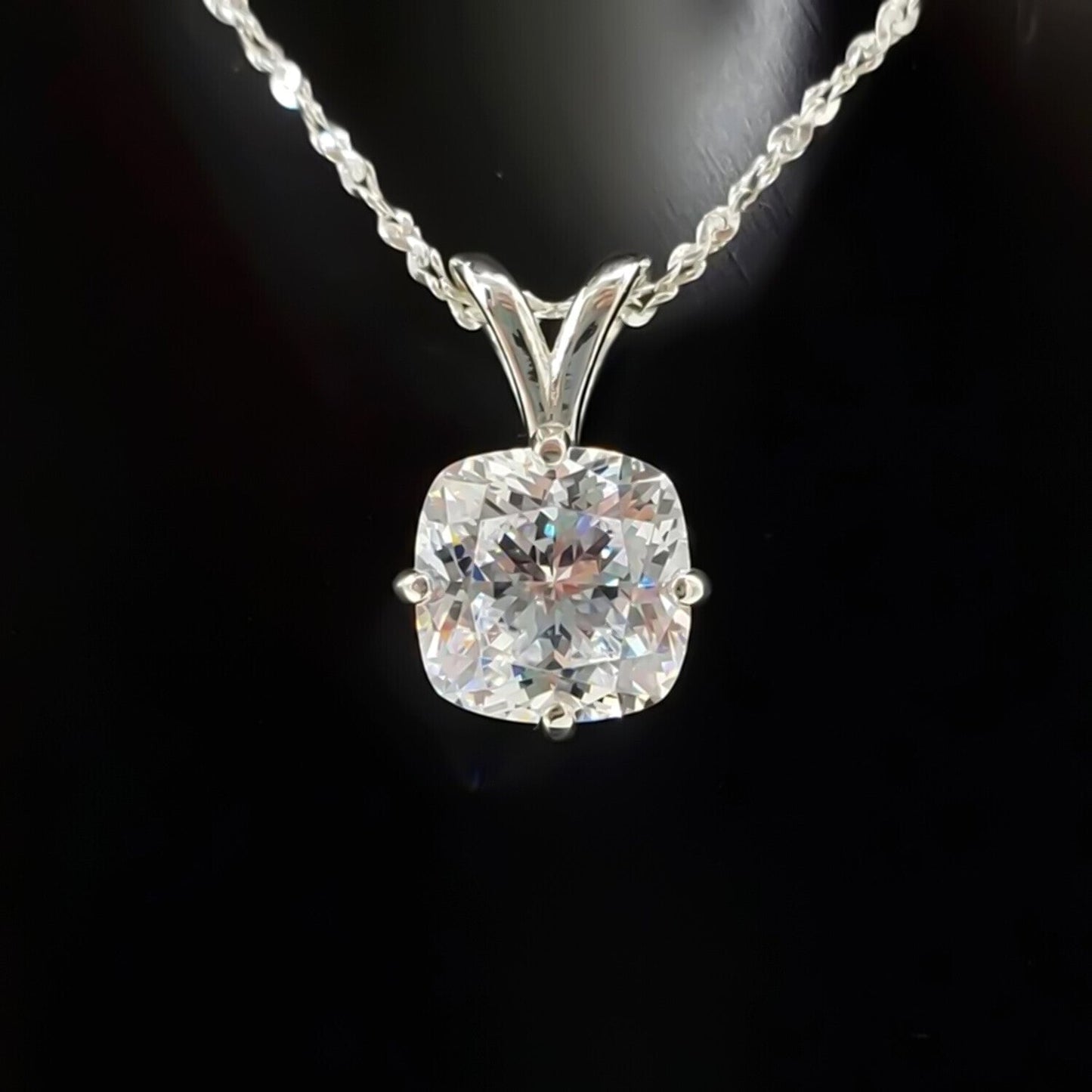 5.20 Ct Cushion Cut White Moissanite Solitaire Pendant Gold Vermeil Jewellery - GEMHUB