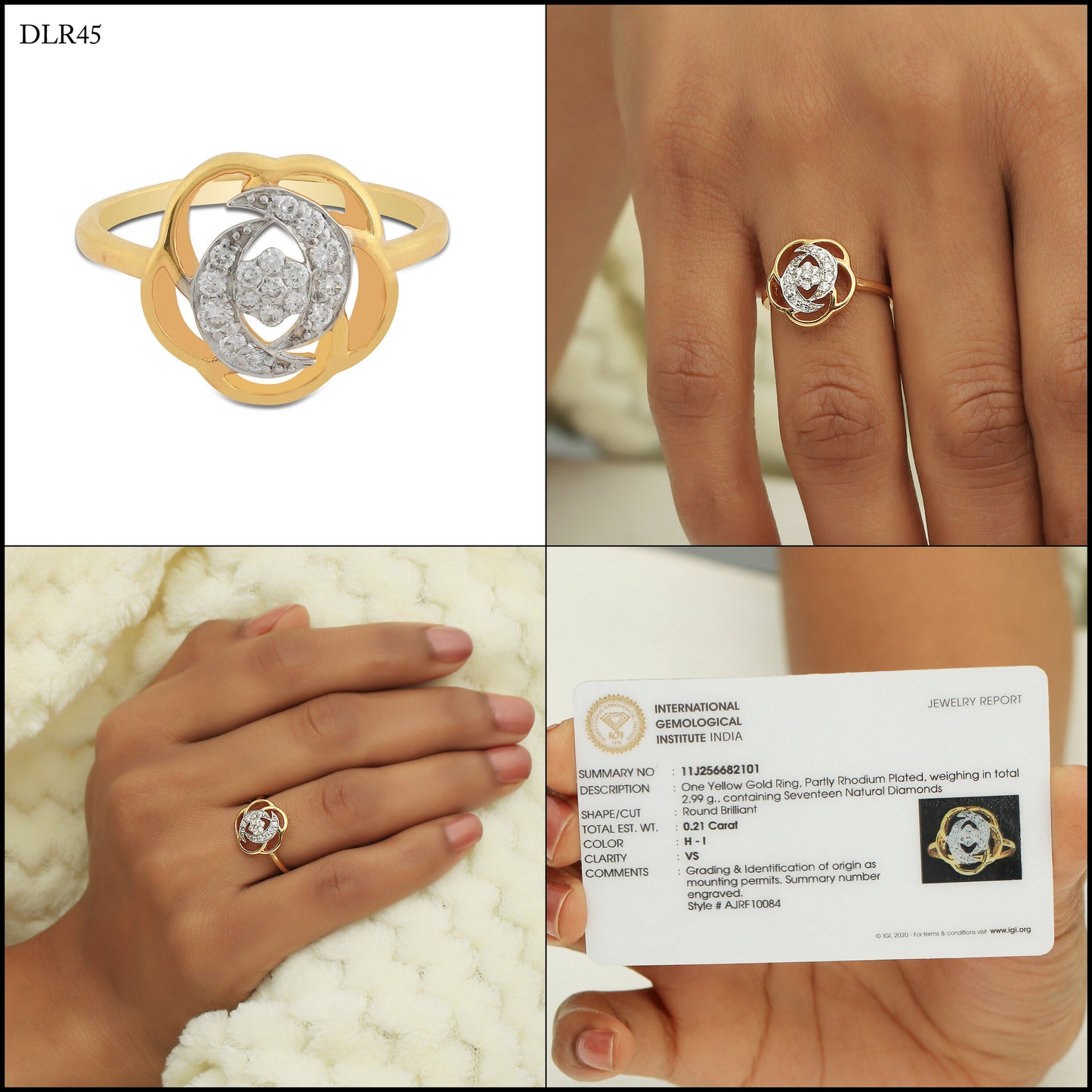0.21 Ct. IGI Certified 18k Yellow Gold Diamond Floral Design Ring For Easter - view 8