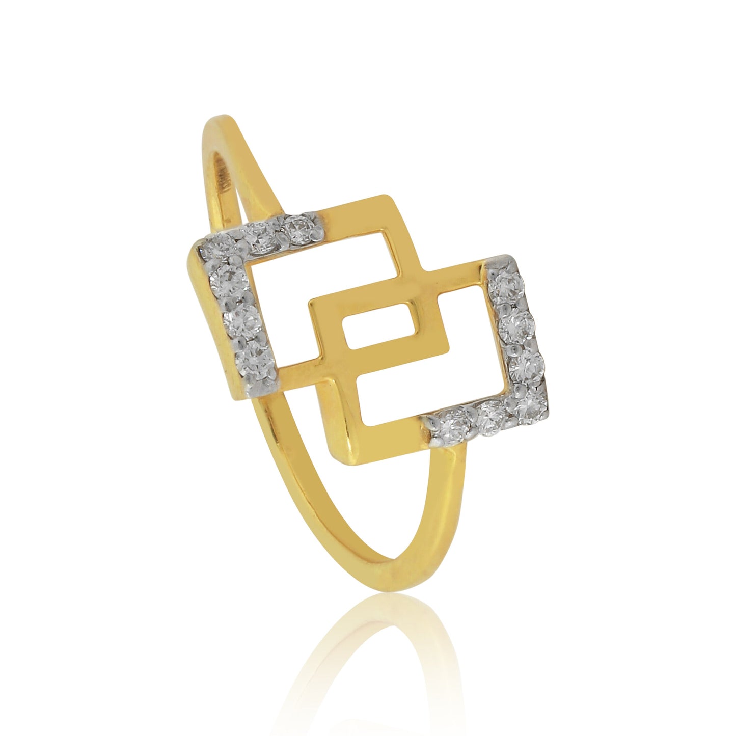 0.15 Ct. IGI Certified 18k Yellow Gold Diamond Geometric Ring Designer Jewellery - view 2