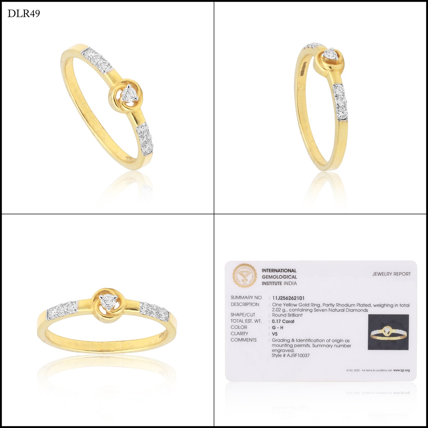 0.17 Ct. IGI Certified 18k Yellow Gold Diamond Elegant Design Ladies Ring - view 8