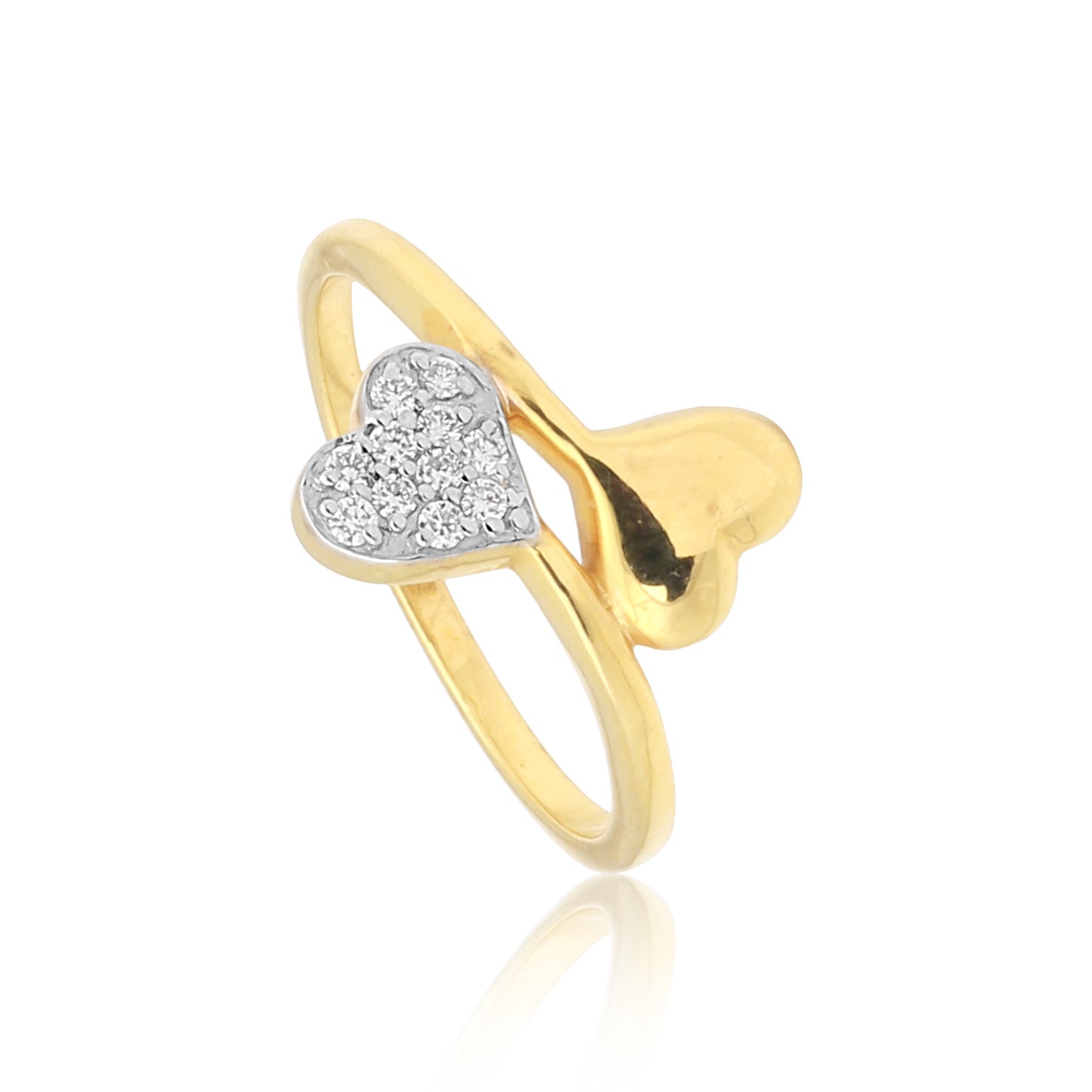0.10 Ct. IGI Certified Natural Diamond 18k Heart Cross Over Yellow Gold Ring - view 2