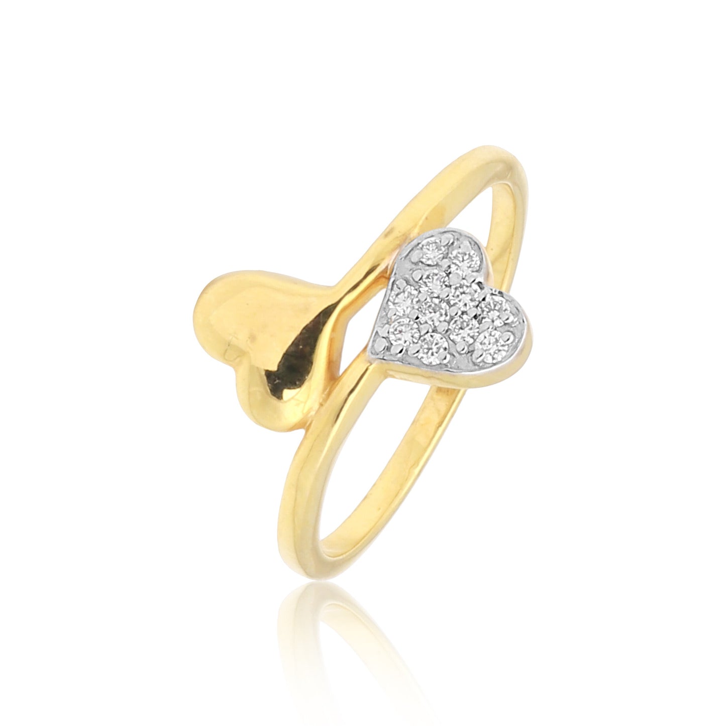 0.10 Ct. IGI Certified Natural Diamond 18k Heart Cross Over Yellow Gold Ring - view 3