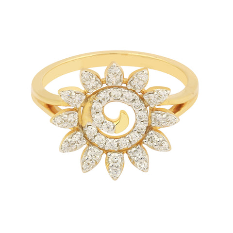 0.39 Ct. IGI Certified Natural Diamond 18k Yellow Gold Flower Design Ring