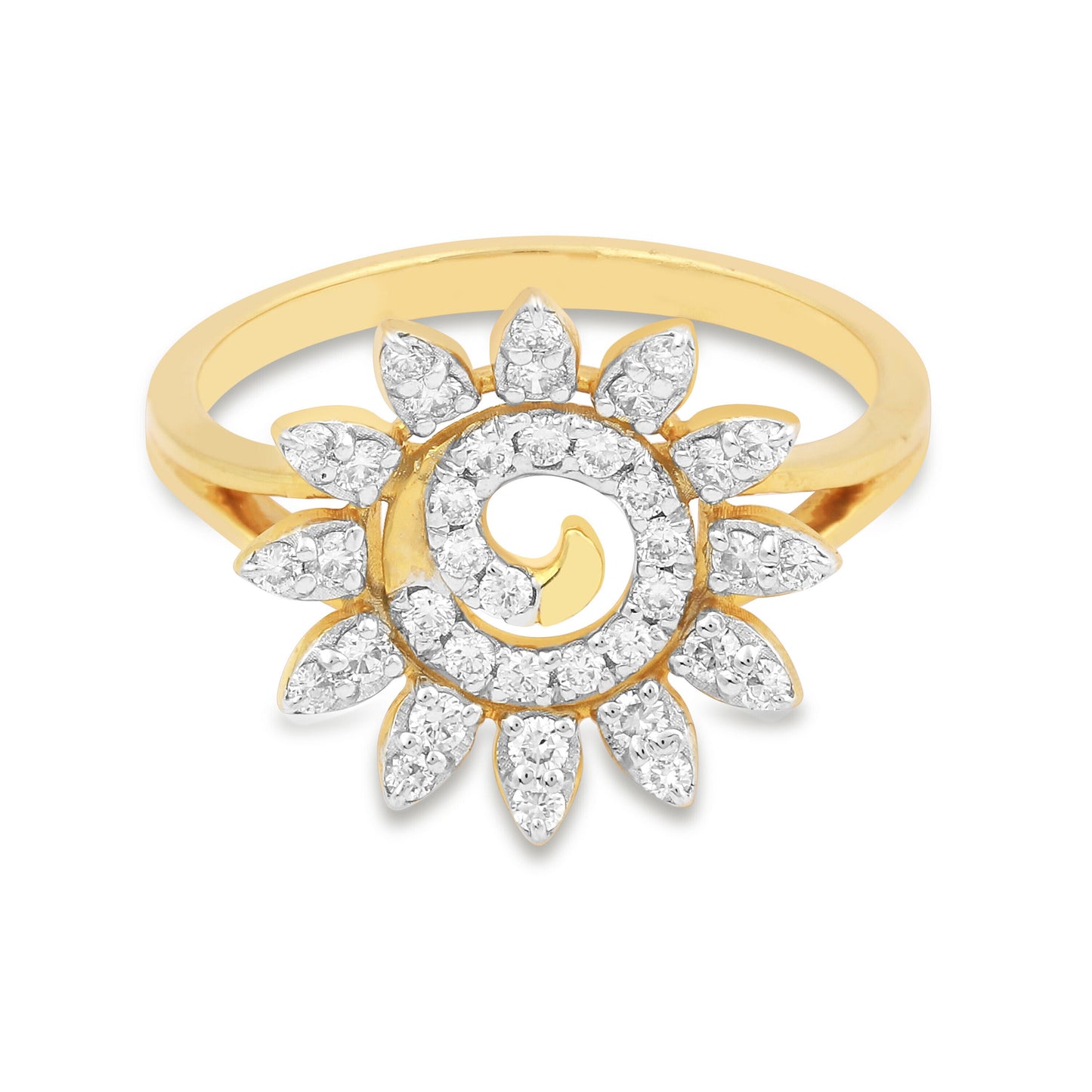 0.39 Ct. IGI Certified Natural Diamond 18k Yellow Gold Flower Design Ring - view 3