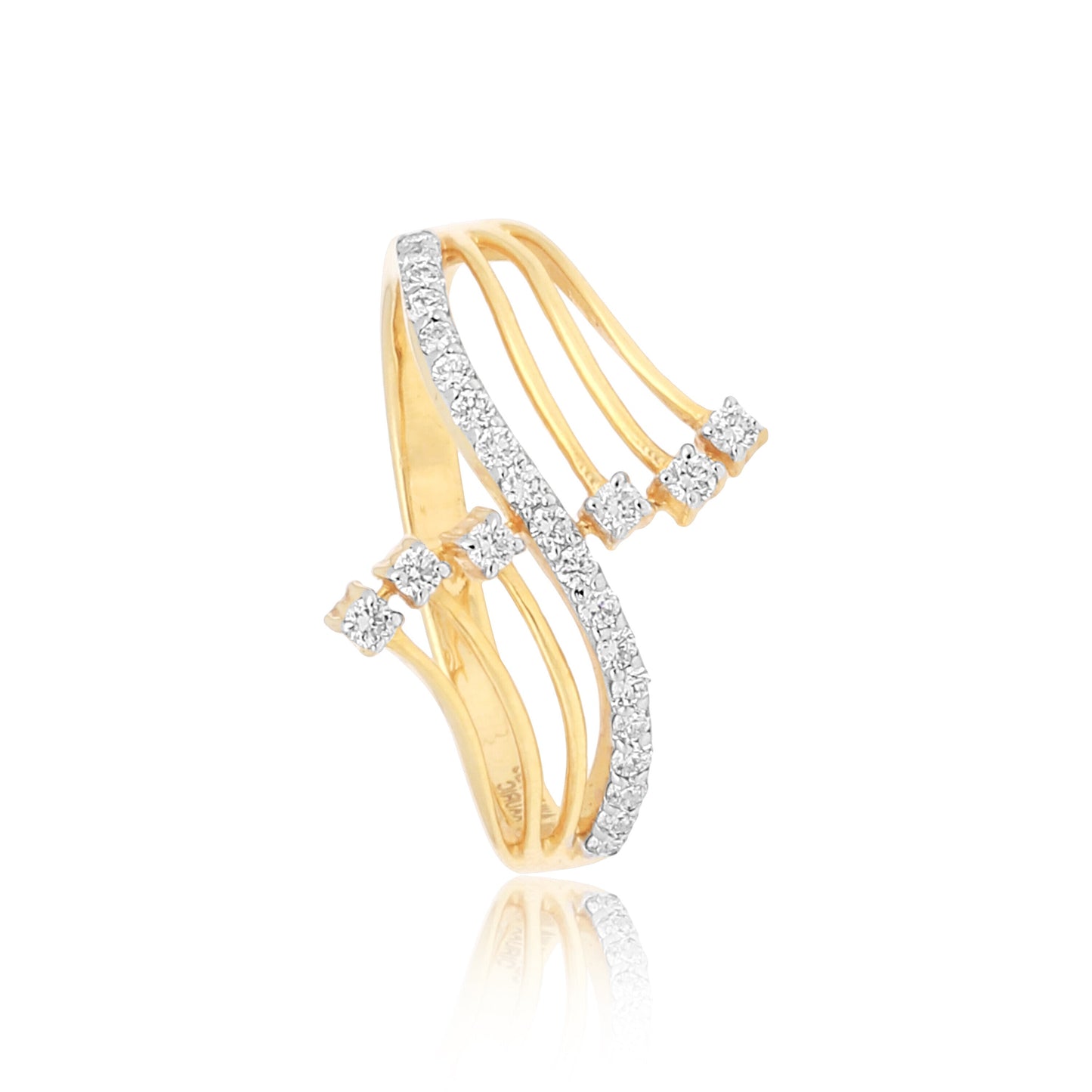 0.23 Ct. IGI Natural Diamond Wave Design Ring in 18K Yellow Gold for Women Gift - view 2