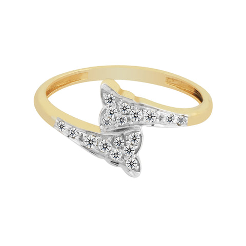0.18 Ct. IGI Certified Natural Diamond 18k Yellow Gold Floral Bypass Ring