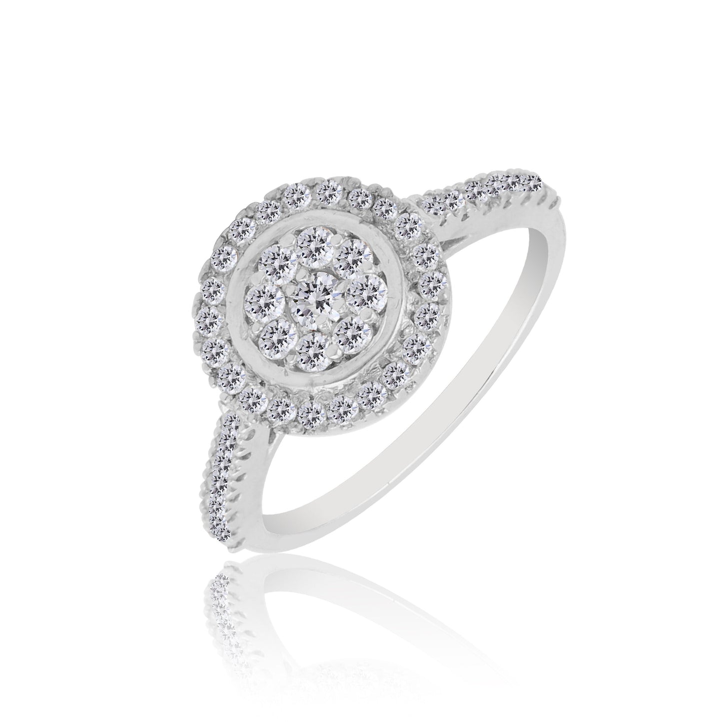0.70 Ct. IGI Certified 0.50 Ct Round Diamond Cluster Halo Ring 18k White Gold - view 2