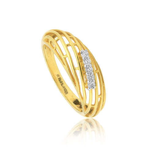 0.12 Ct. IGI Certified 18k Yellow Gold Diamond Multi-Row Zigzag Ring Band - view 3