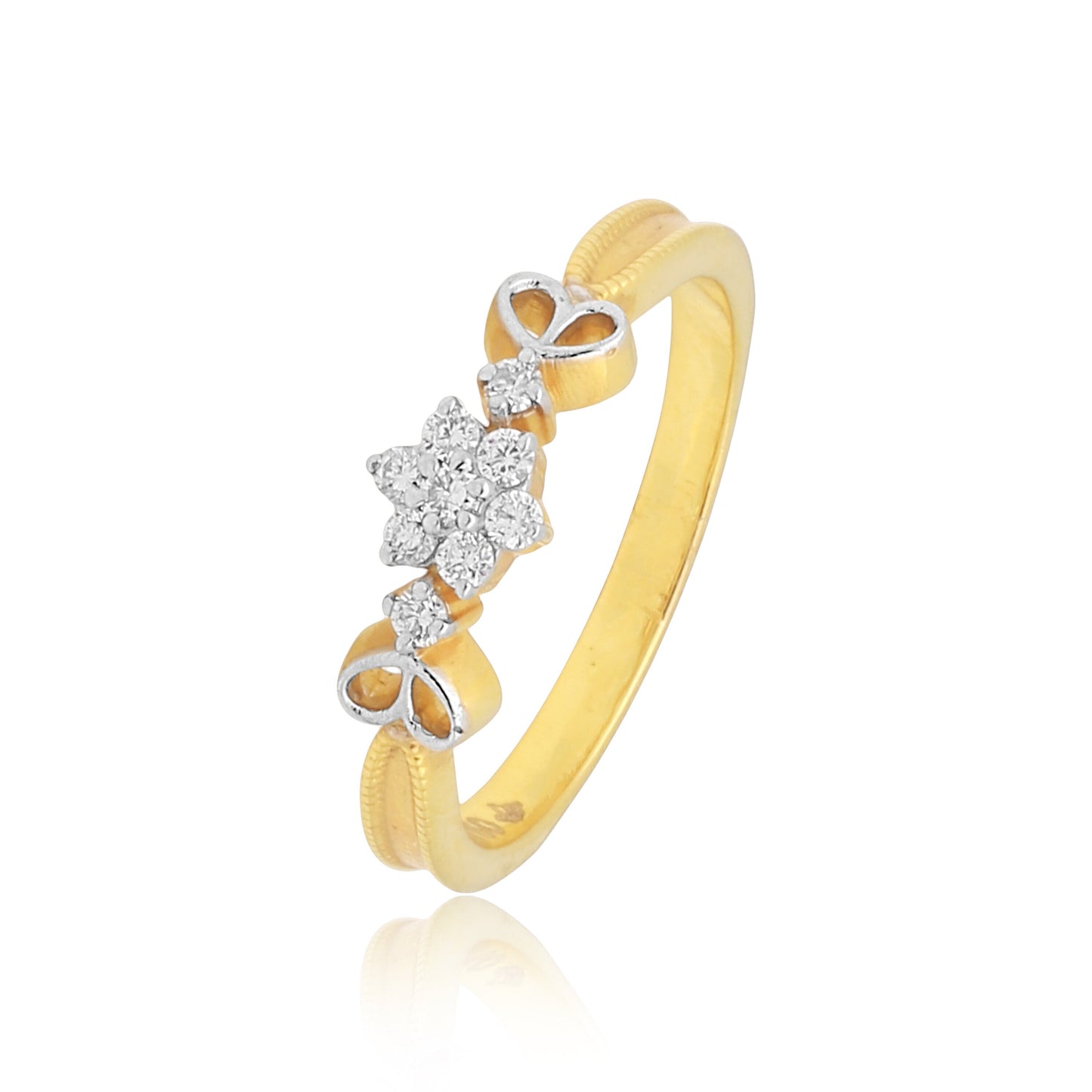 0.10 Ct. IGI Certified Delicate Diamond Flower Ring 18K Yellow Gold Fine Jewellery - view 4