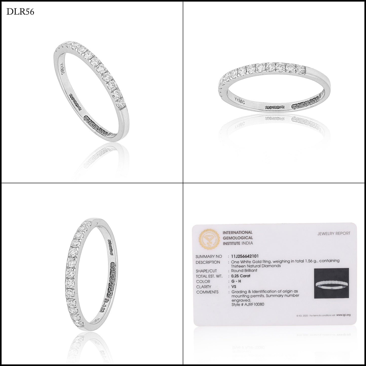 0.25 Ct. IGI Certified 18k White Gold GH VS Diamond Half Eternity Band Ring - view 8