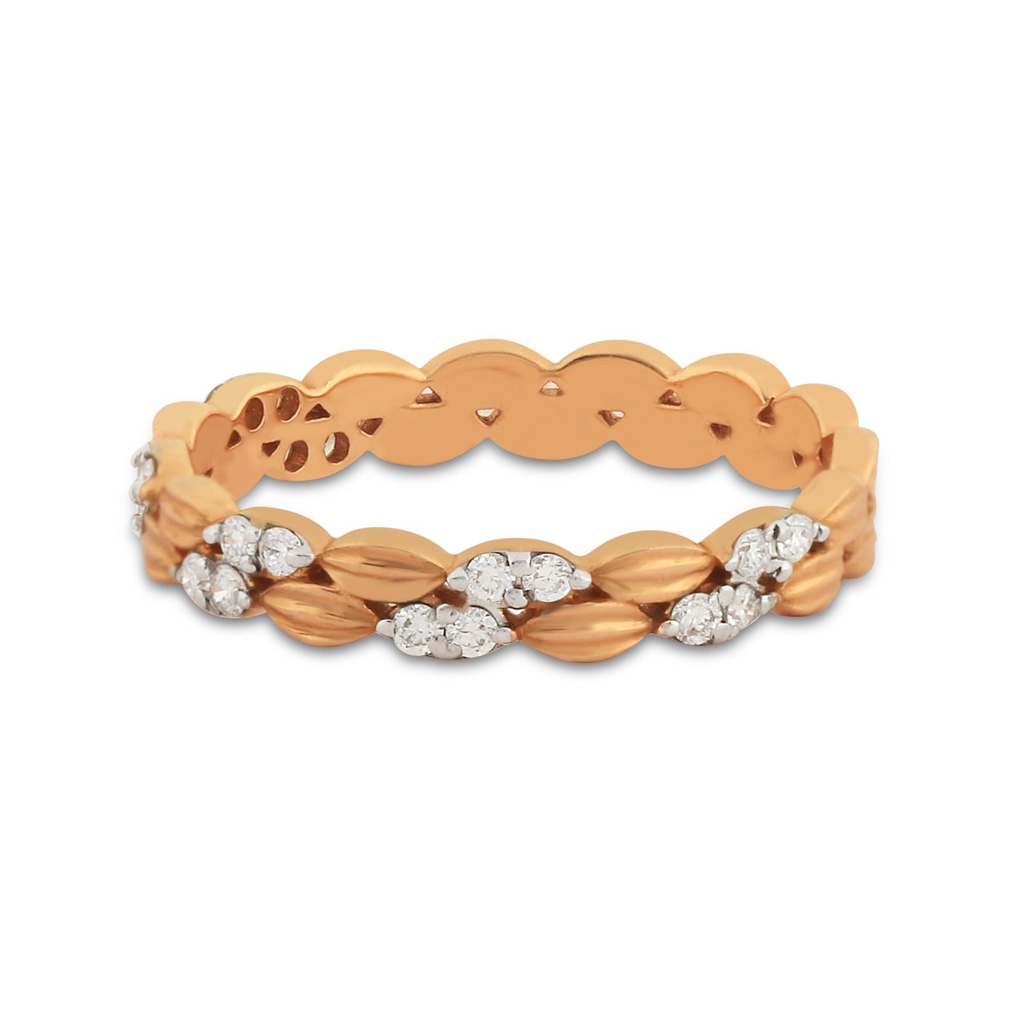 0.22 Ct. IGI Certified 18K Rose Gold GH VS Diamond Braided Ring Wedding Band - view 3