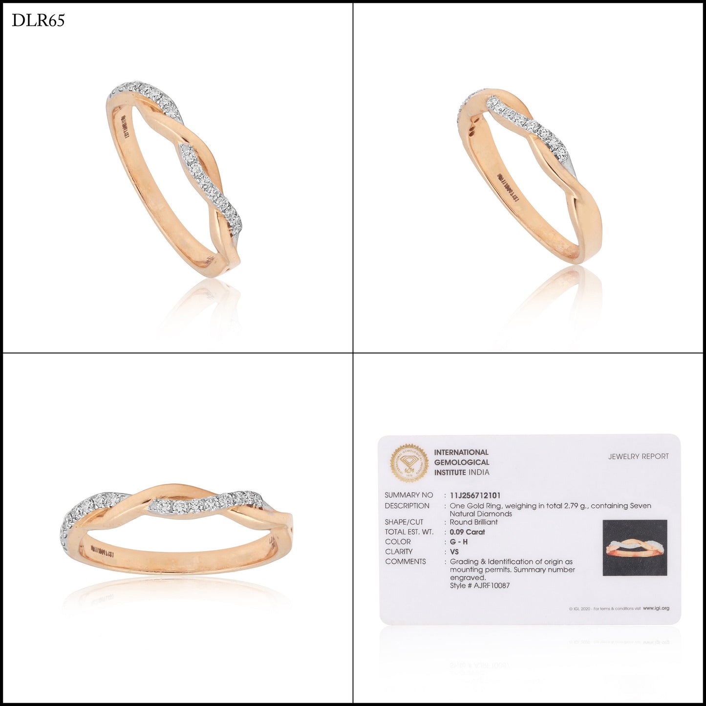 0.09 Ct. IGI Certified 18k Yellow Gold Diamond Twist Ring Wedding Eternity Band - view 9