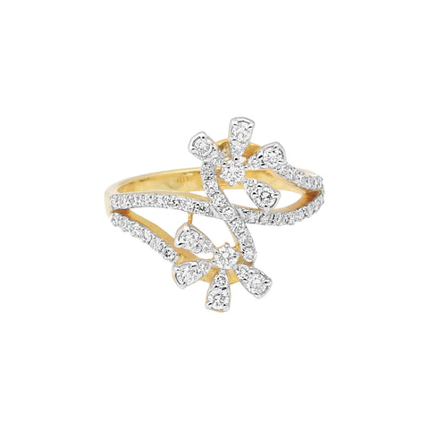0.64 Ct. IGI Natural Diamond Floral Design Ring in 18K Yellow Gold for Women