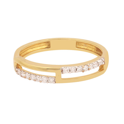 0.17 Ct. IGI Certified Natural Diamond 18k Yellow Gold Bar Ring For Girl Gift