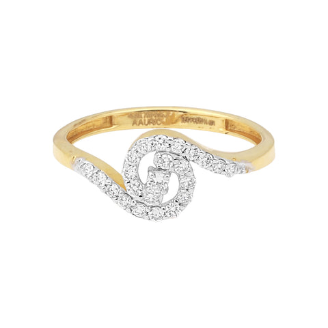 0.28 Ct. IGI Certified Natural Diamond 18k Solid Yellow Gold Bypass Ring