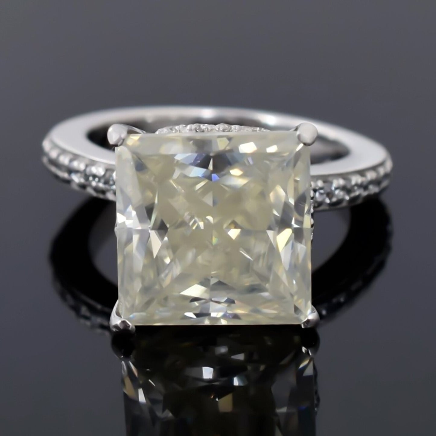 Certified 4.80ct VS1 Princess Cut White Moissanite Solitaire Ring 18K Gold Plated V 18K Gold Plated