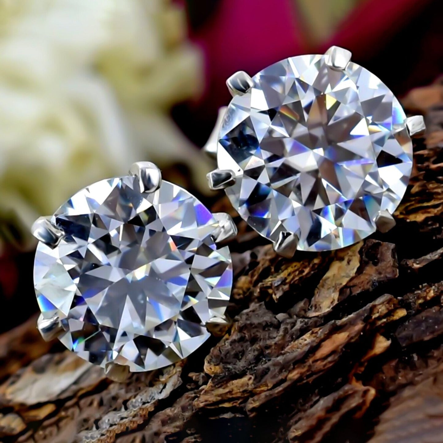 12.00 Ct White Moissanite Stud Earrings with Sparkle and Luster Gold Vermeil - GEMHUB