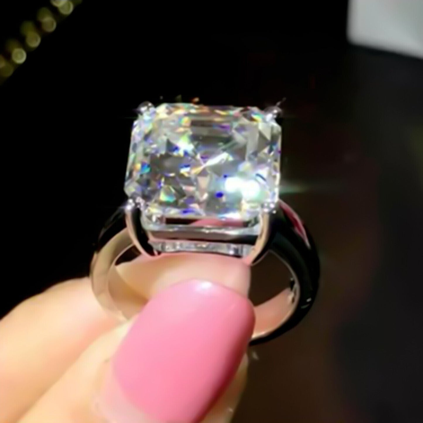 Certified Natural 7.5ct VS1/Asscher/White Moissanite Ring 18K Gold Plated