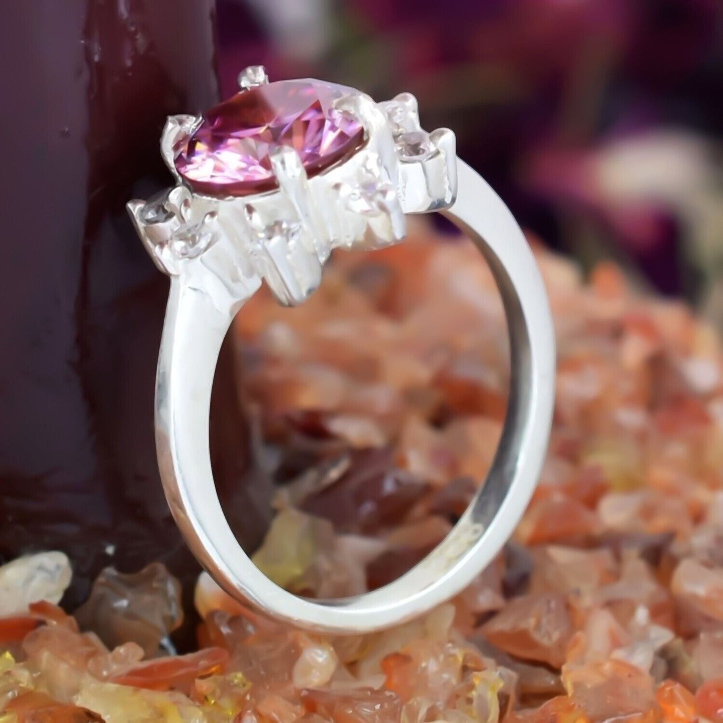 Certified 2.5ct Natural VVS1 Pink Moissanite Solitaire Ring in 18K Gold Plated Verm 18K Gold Plated