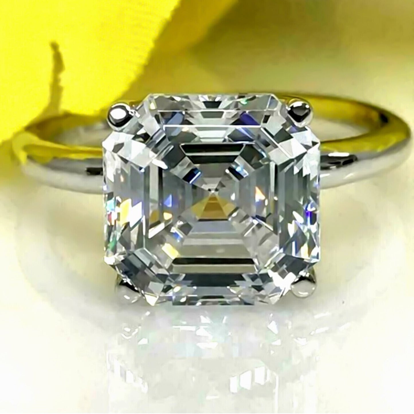 Certified Natural 7.2ct Asscher Cut White Moissanite Ring For Valentines 18K Gold P 18K Gold Plated