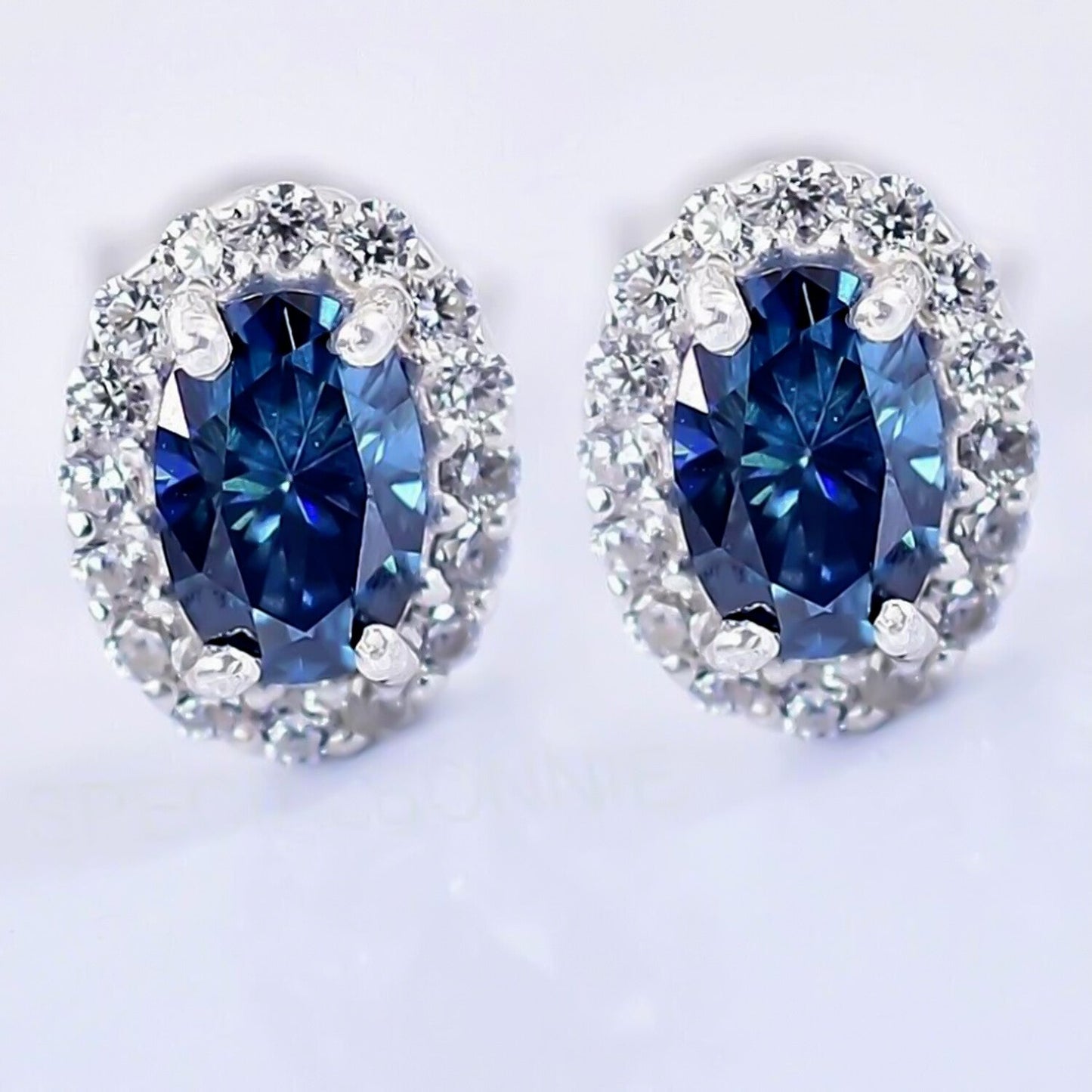 2.00 Ct Certified Blue Moissanite Stud Earrings in Gold Vermeil For Women - GEMHUB