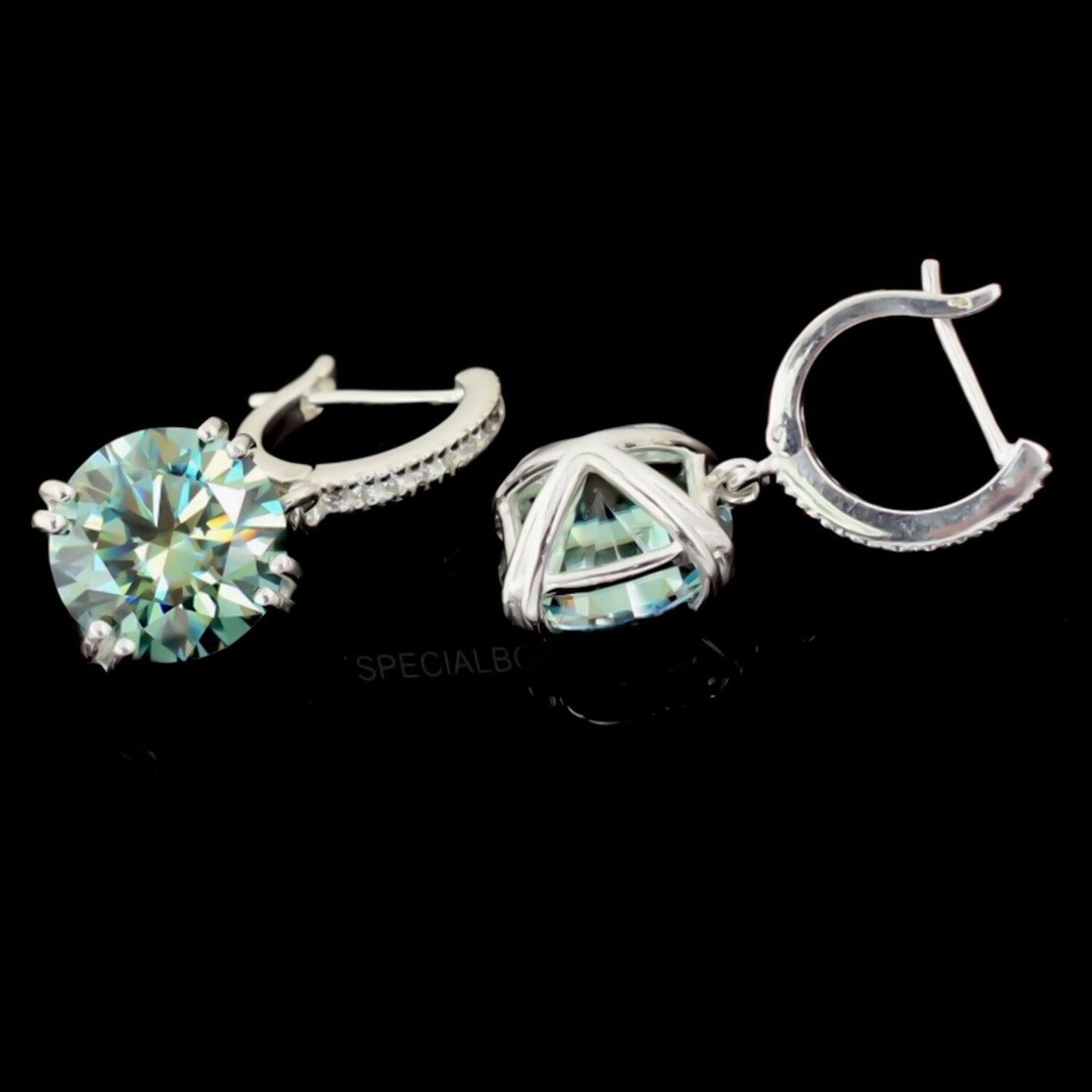 15 ct DEW Certified Blue Moissanite Dangler Earrings Gold Vermeil For Birthday