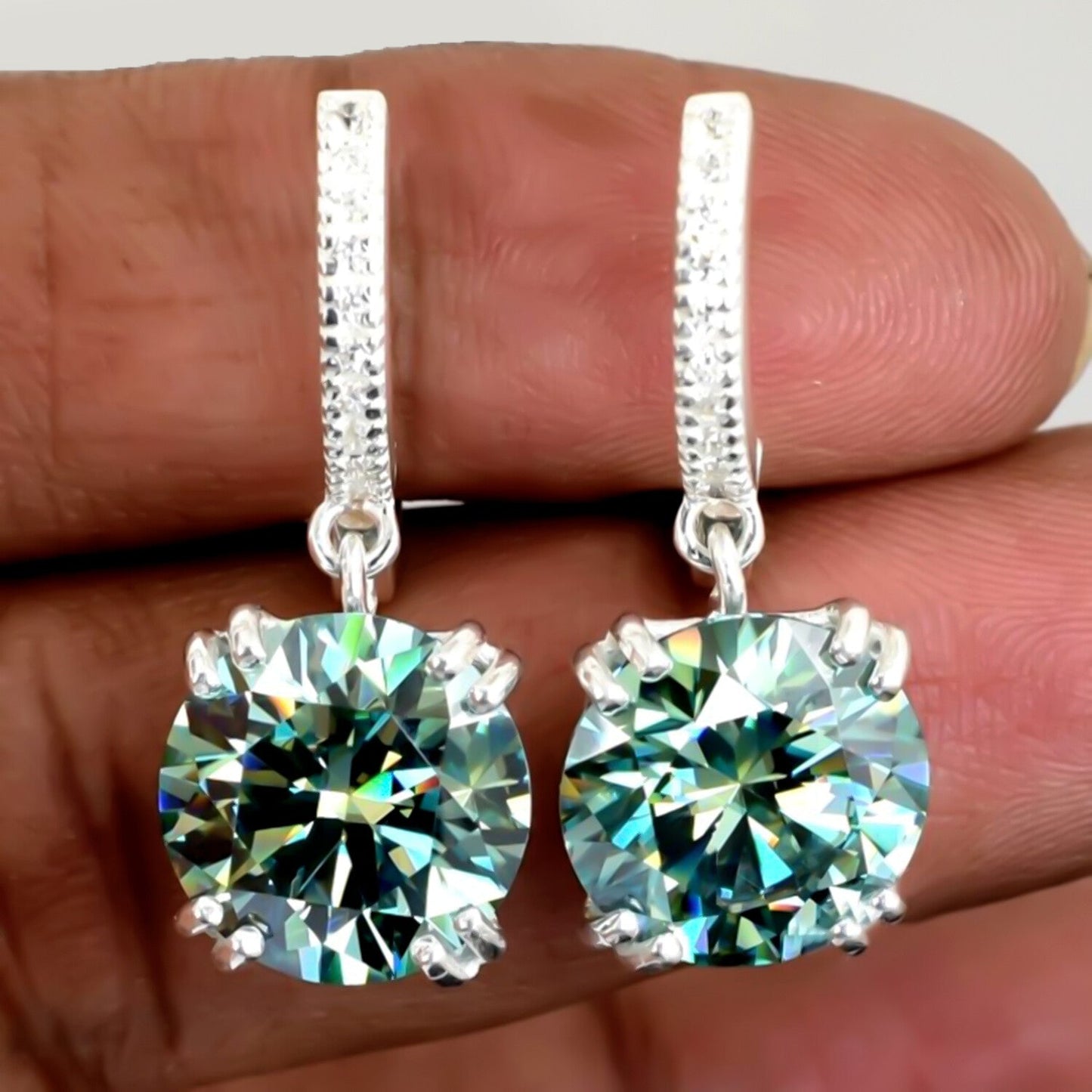 15 ct DEW Certified Blue Moissanite Dangler Earrings Gold Vermeil For Birthday