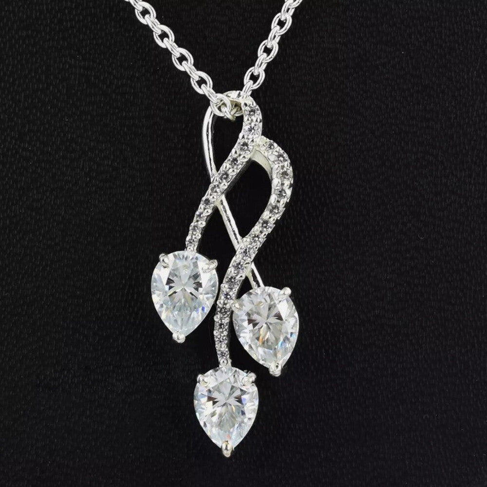 3.35 Ct Certified Pear Cut White Moissanite Pendant In Vermeil 925 Silver - GEMHUB