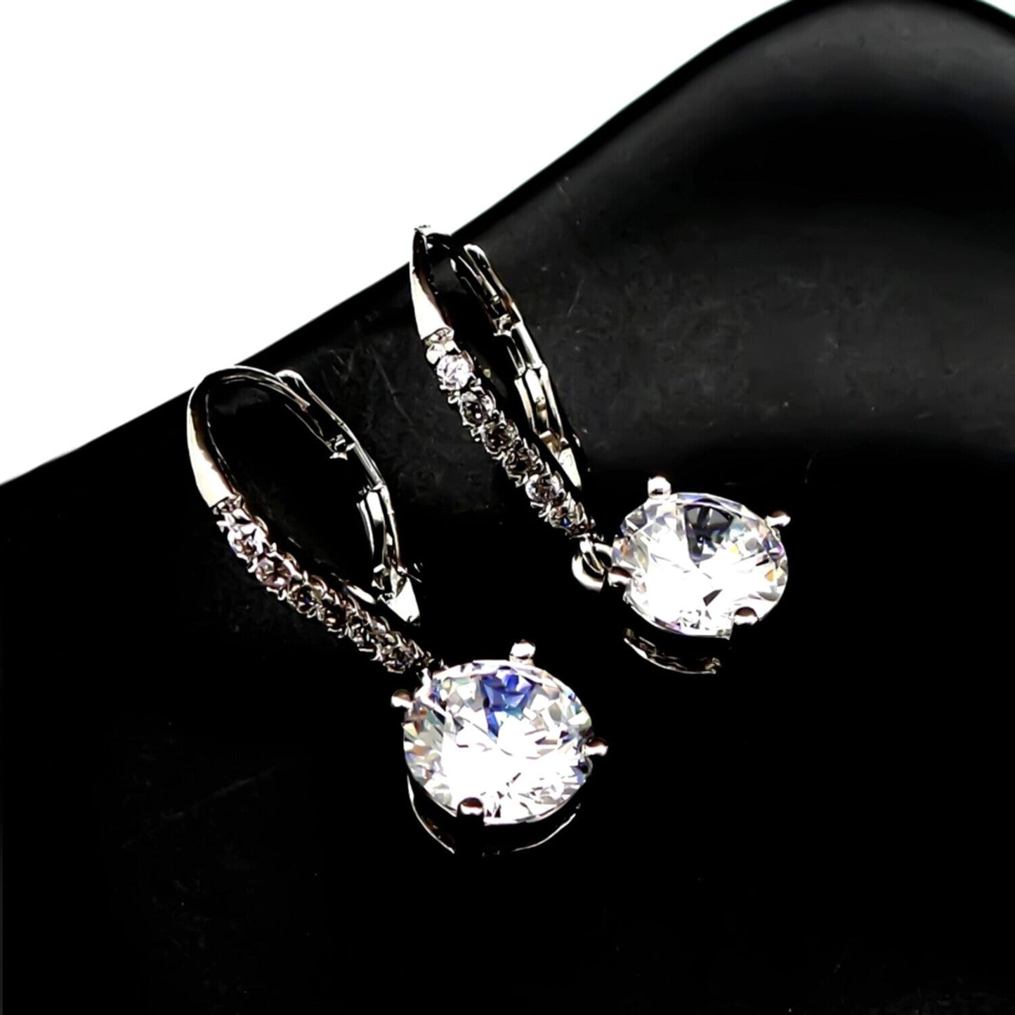 5 ct DEW Round Cut White Moissanite Solitaire Dangler Earrings In Gold Vermeil