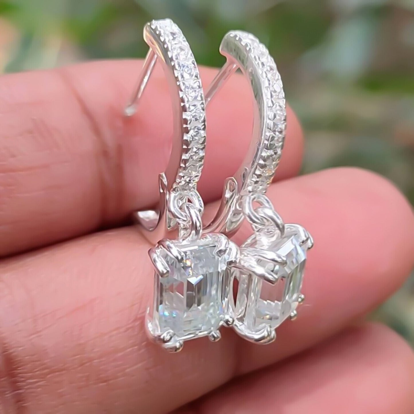 5 ct DEW White Moissanite Solitaire Earrings With Accents In Gold Vermeil