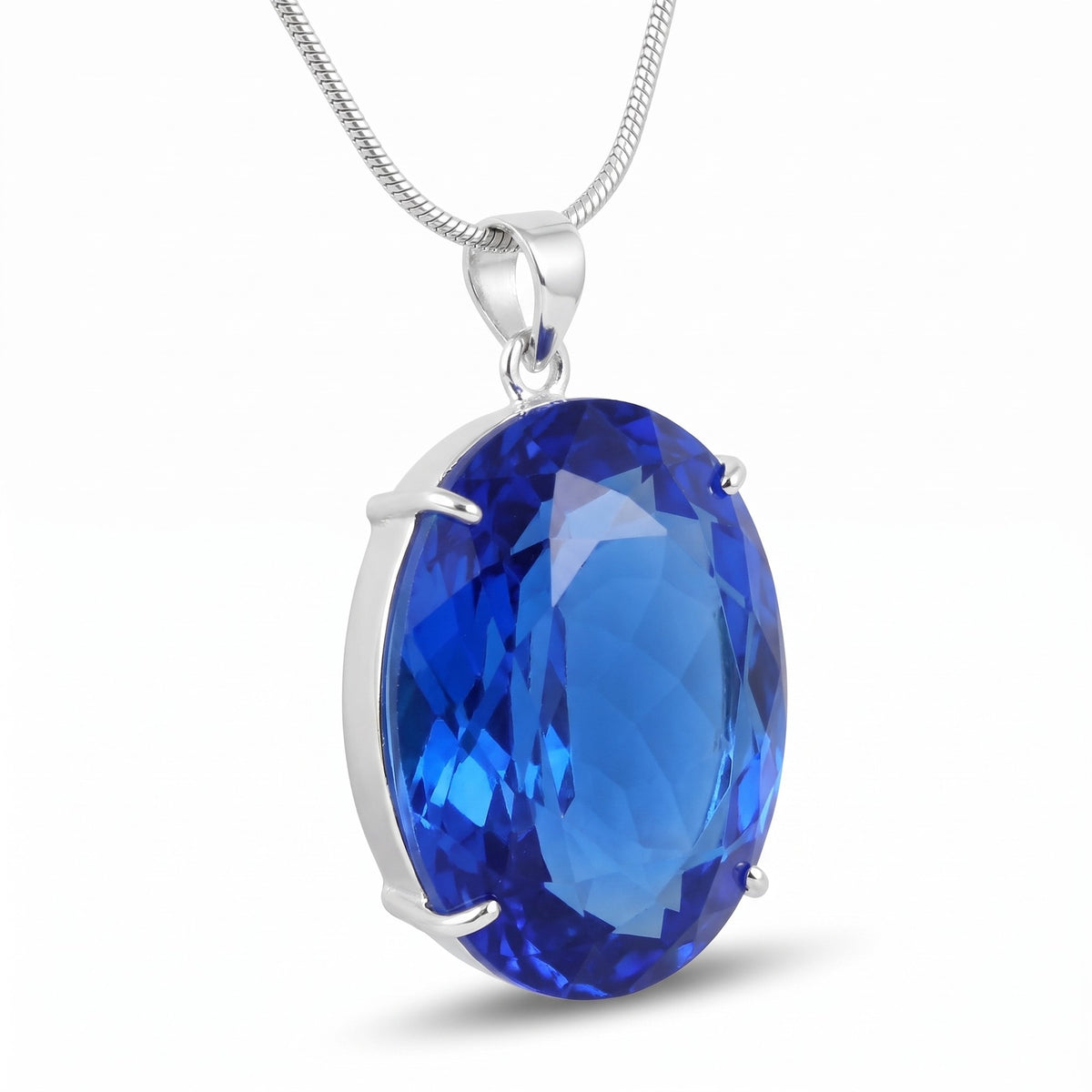 GEMHUB Blue Topaz Oval 100 Ct lab-grown gemstone pendant side view (AI render)