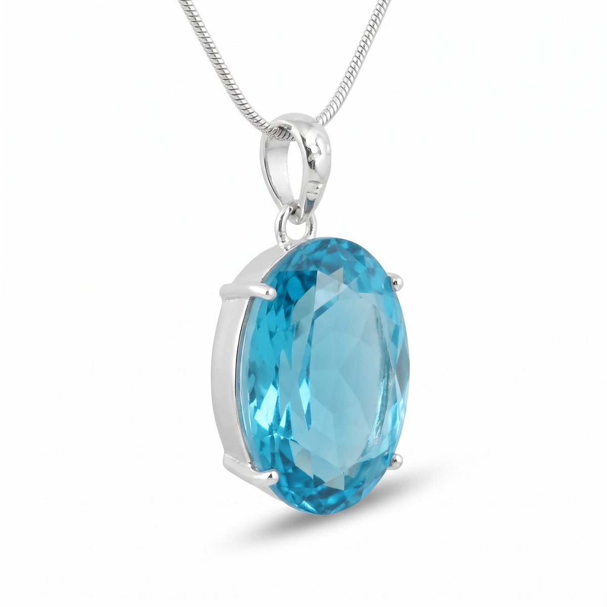 GEMHUB Blue Topaz Oval 88.5 Ct lab-grown gemstone pendant side view (AI render)