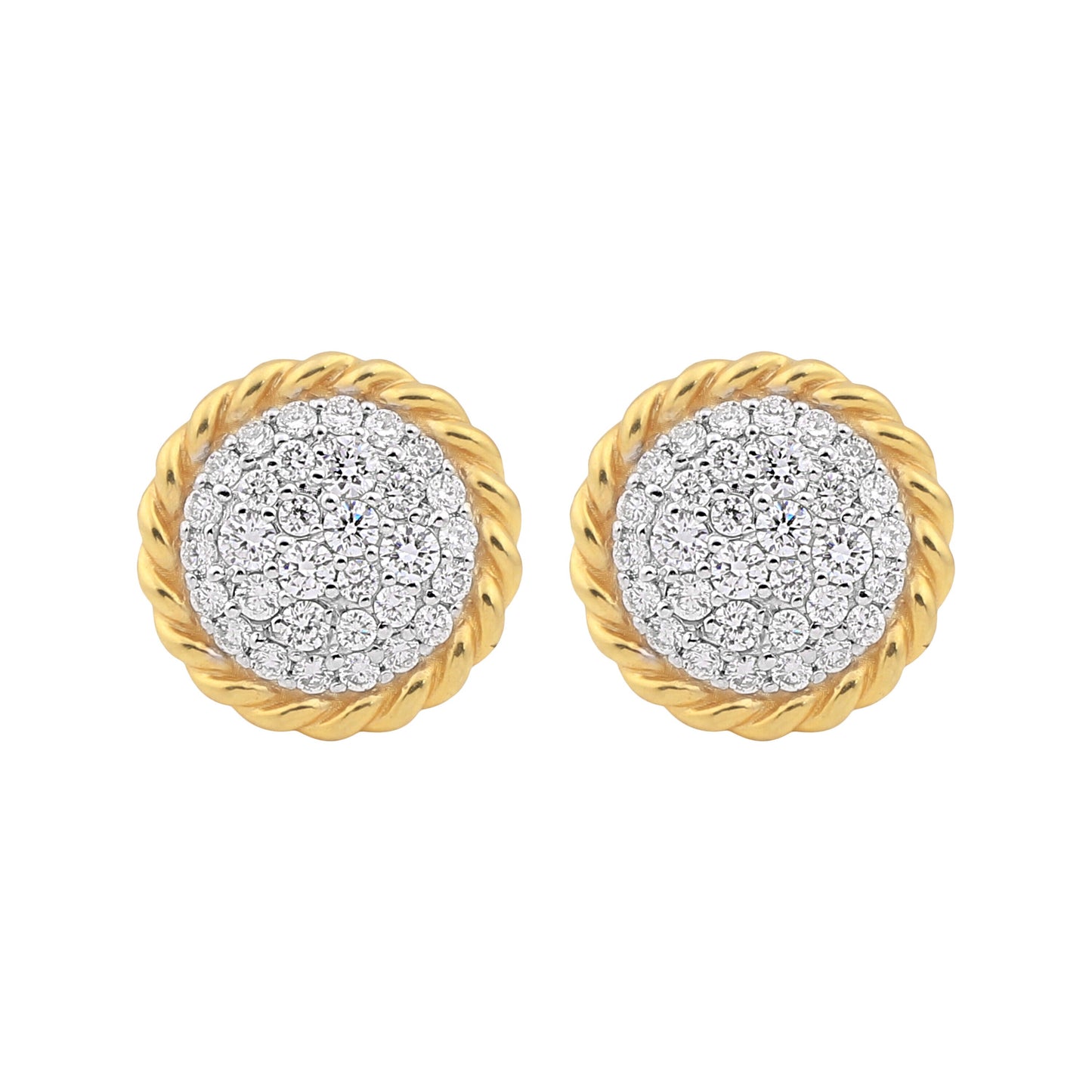 0.99 Ct Natural Diamond Stud Earrings G-H VS Round Brilliant 18K Gold Tops
