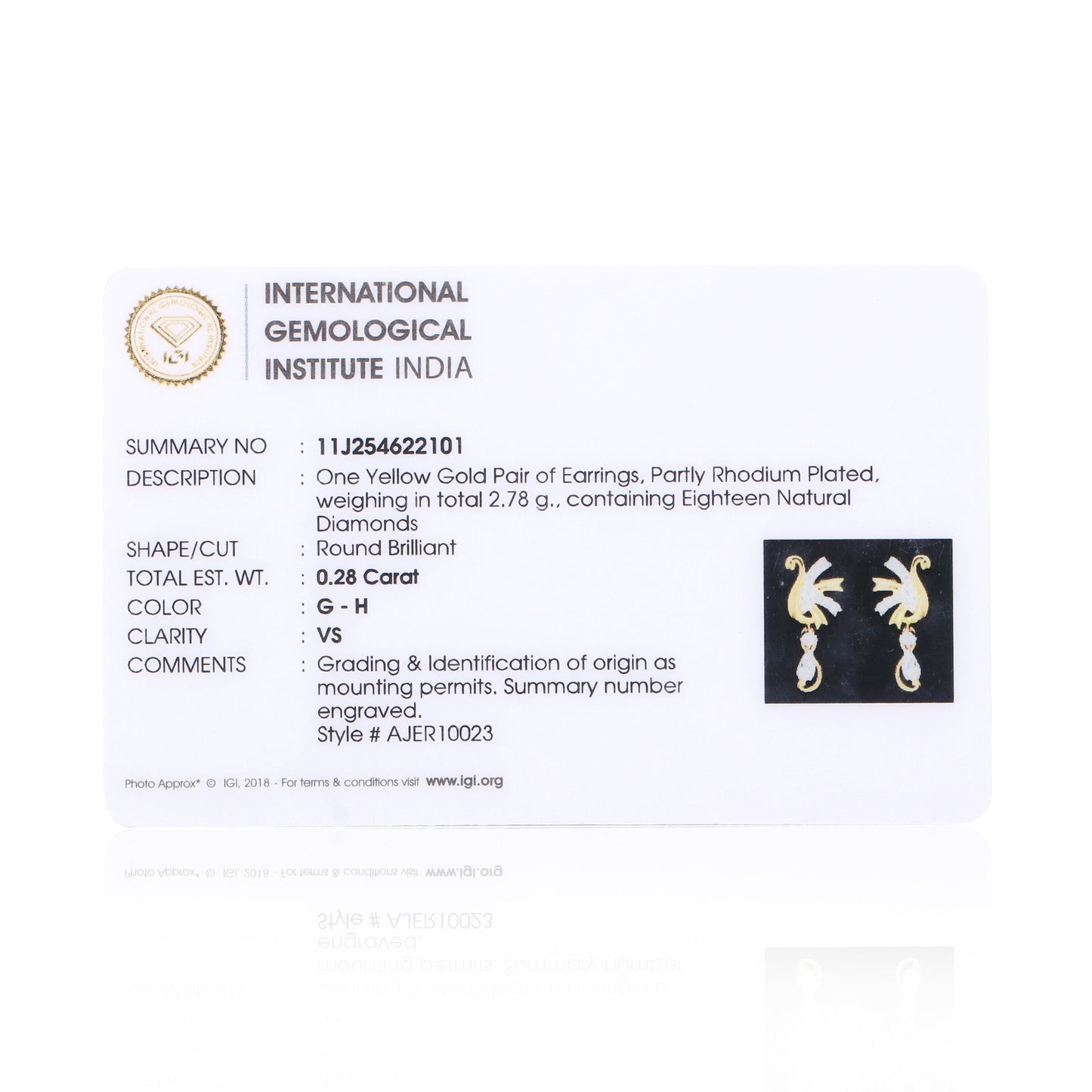 IGI Certified 0.28 Ct Diamond Stud Earrings G-H VS Brilliant Cut Tops